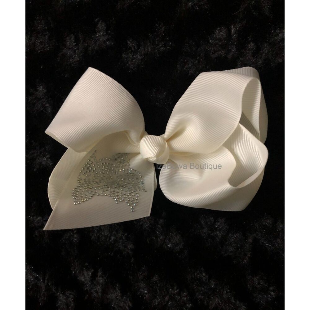 Ivory 6" Boutique Bow with Rhinestone Design   5B1960 Handmade NWT